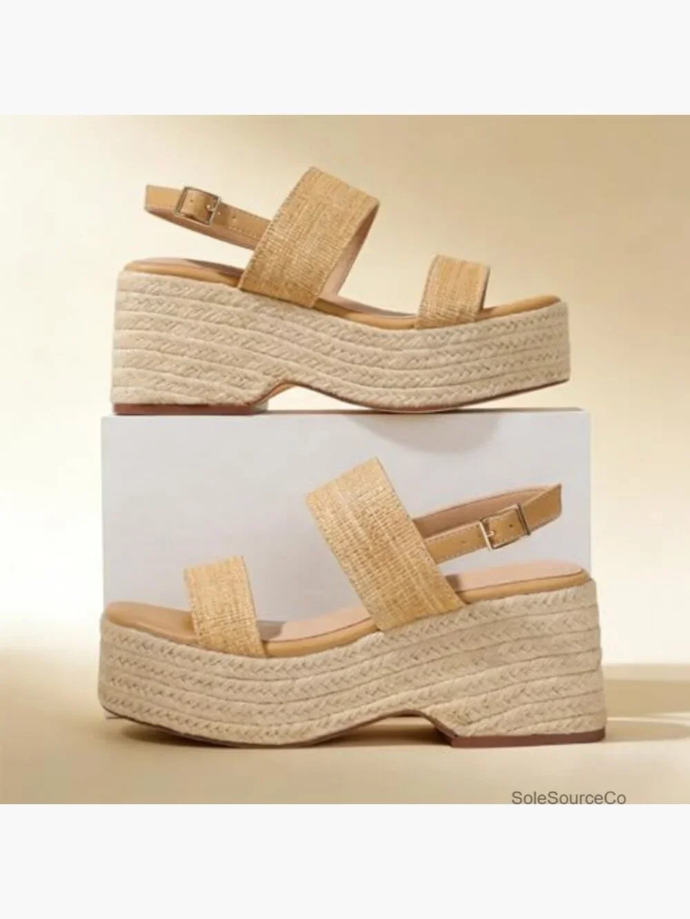 Women Raffia Woven Wedge Espadrille Sandals Platform Ankle Strap Summer